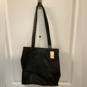 Black leather tote, new with tags.